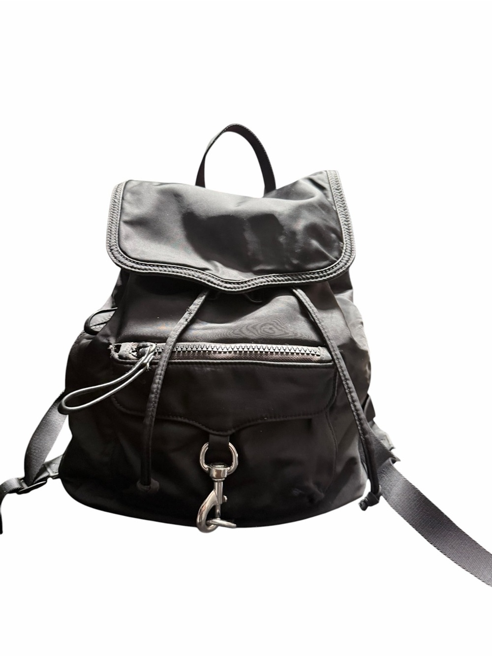 Rebecca Minkoff Black Nylon Drawstring Backpack with Front Zip